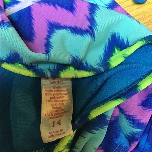 Justice two piece tankini blue neon yellow (14) 💜 - Picture 3 of 8